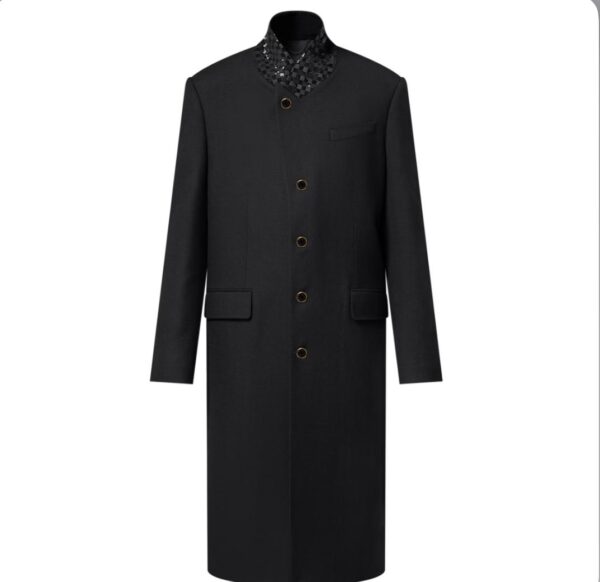 embroidered standing collar single-breasted coat