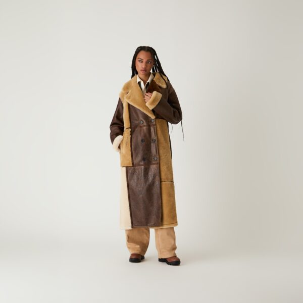 Women Amis Patchwork Shearling Coat - Image 2